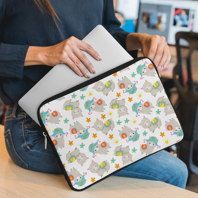 Pattern Of Llamas, Cute Llamas, Alpacas, Flowers Laptop Sleeve (Creator Uploaded)