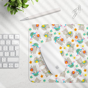 Pattern Of Llamas, Cute Llamas, Alpacas, Flowers Mouse Pad