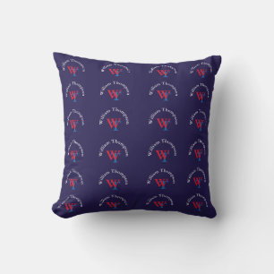 pattern of logos - personalised red and blue cushion