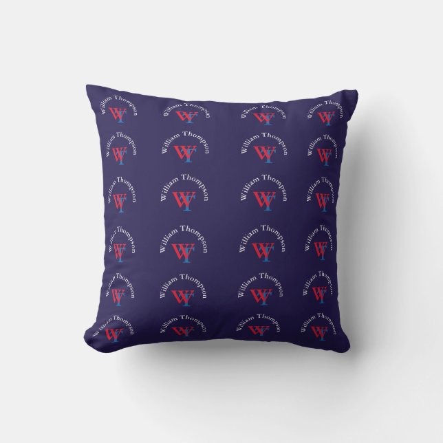 pattern of logos - personalised red and blue cushion (Front)