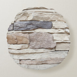 Pattern of Modern stone Brick Wall Surfaced backgr Round Cushion
