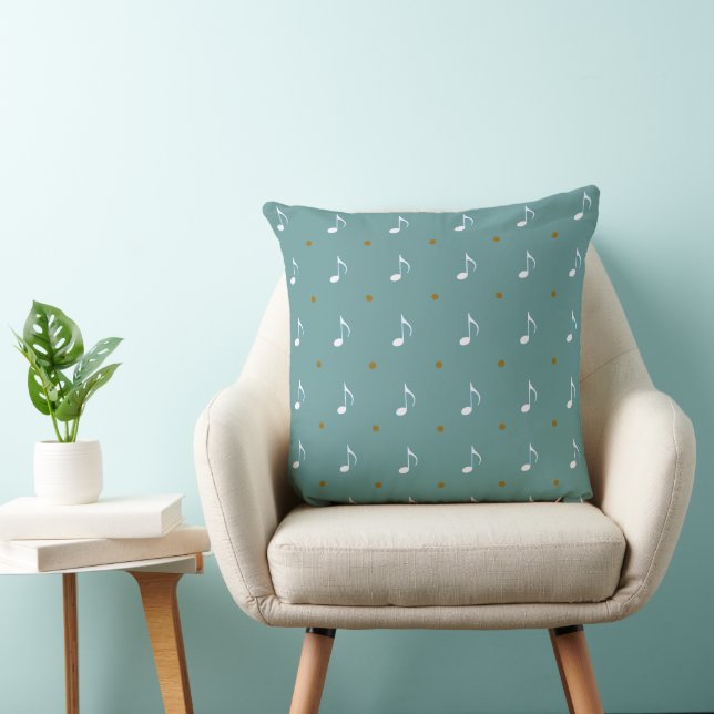 Pattern of Music Notes teal blue Cushion (Chair)