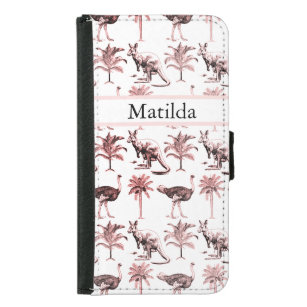 Pattern of ostriches and kangaroos and palm trees  samsung galaxy s5 wallet case