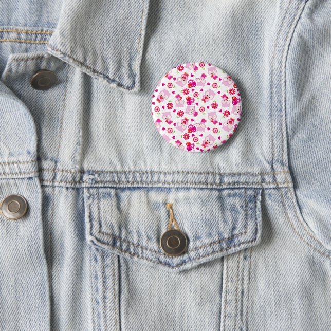 Pattern Of Owls, Cute Owls, Pink Owls, Hearts 6 Cm Round Badge (In Situ)