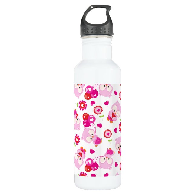 Pattern Of Owls, Cute Owls, Pink Owls, Hearts 710 Ml Water Bottle (Front)