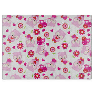 Pattern Of Owls, Cute Owls, Pink Owls, Hearts Cutting Board