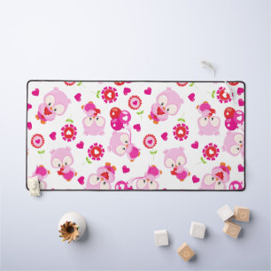 Pattern Of Owls, Cute Owls, Pink Owls, Hearts Desk Mat