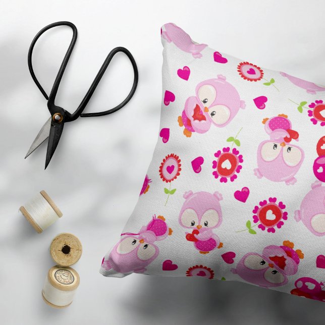 Pattern Of Owls, Cute Owls, Pink Owls, Hearts Pillowcase (Creator Uploaded)