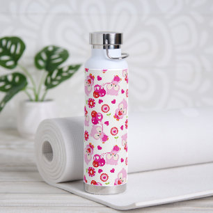 Pattern Of Owls, Cute Owls, Pink Owls, Hearts Water Bottle