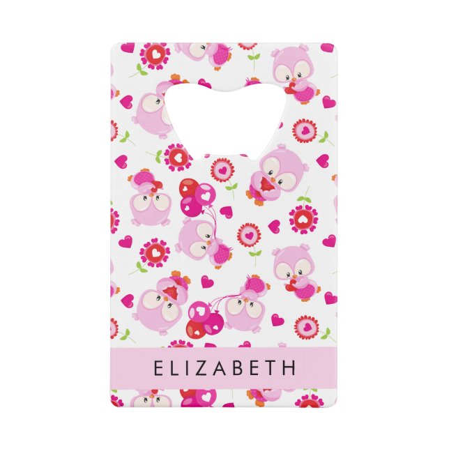 Pattern Of Owls, Cute Owls, Pink Owls, Your Name (Front)