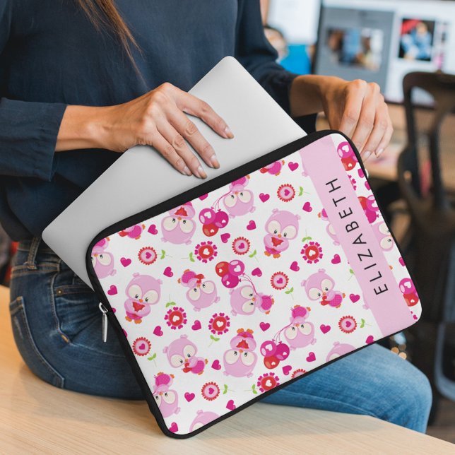 Pattern Of Owls, Cute Owls, Pink Owls, Your Name Laptop Sleeve (Creator Uploaded)