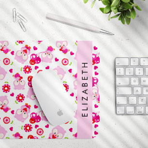 Pattern Of Owls, Cute Owls, Pink Owls, Your Name Mouse Pad