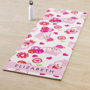 Pattern Of Owls, Cute Owls, Pink Owls, Your Name Yoga Mat