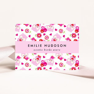 Pattern Of Owls, Pink Owls, Pet Shop, Bird Store Business Card