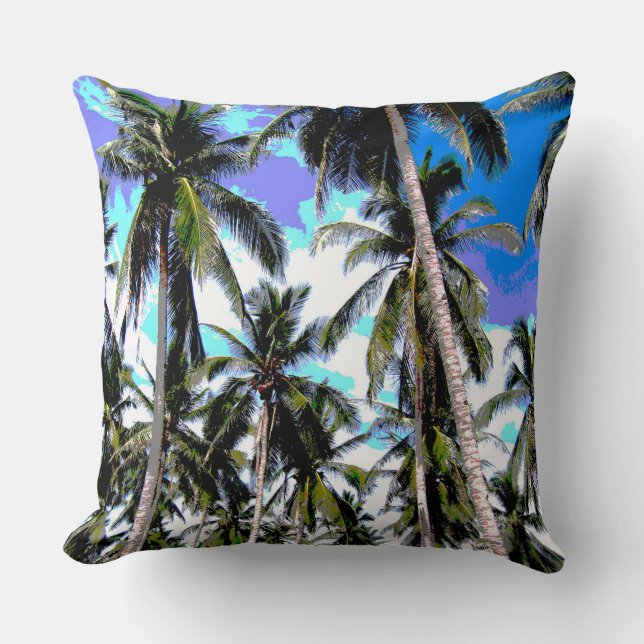 Pattern of Palm Trees in a Posterised Design Cushion (Front)