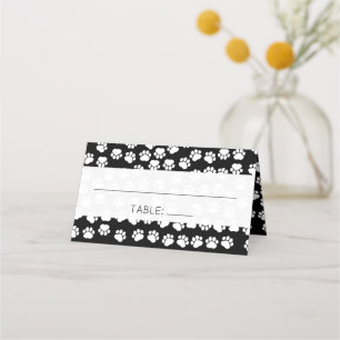 Pattern Of Paws, Black and White, Wedding Place Card