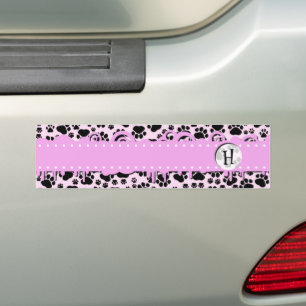 Pattern Of Paws, Black Paws, Dog Paws, Monogram Bumper Sticker