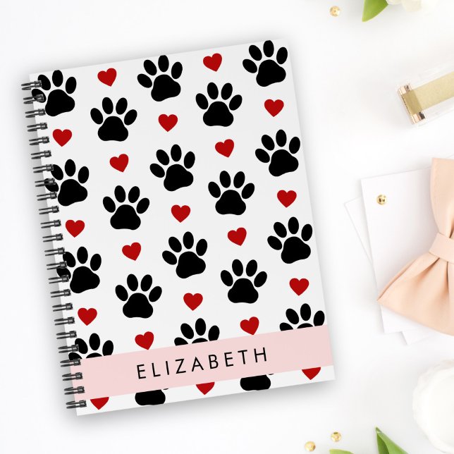 Pattern Of Paws, Black Paws, Red Hearts, Your Name Planner (Creator Uploaded)