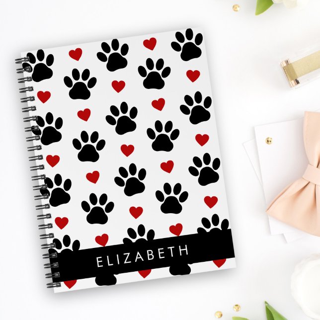 Pattern Of Paws, Black Paws, Red Hearts, Your Name Planner (Creator Uploaded)