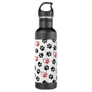Pattern Of Paws, Black Paws, Red Paws, Hearts 710 Ml Water Bottle