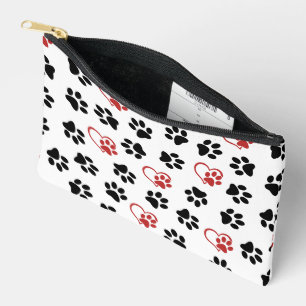 Pattern Of Paws, Black Paws, Red Paws, Hearts Accessory Pouch