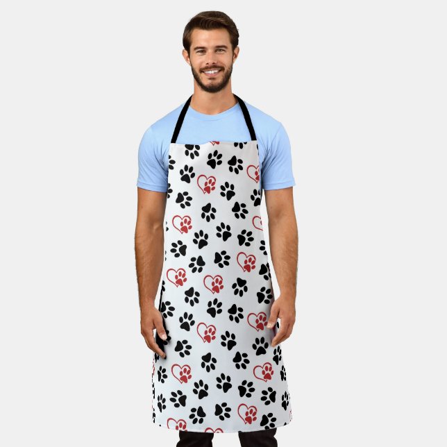 Pattern Of Paws, Black Paws, Red Paws, Hearts Apron (Worn)