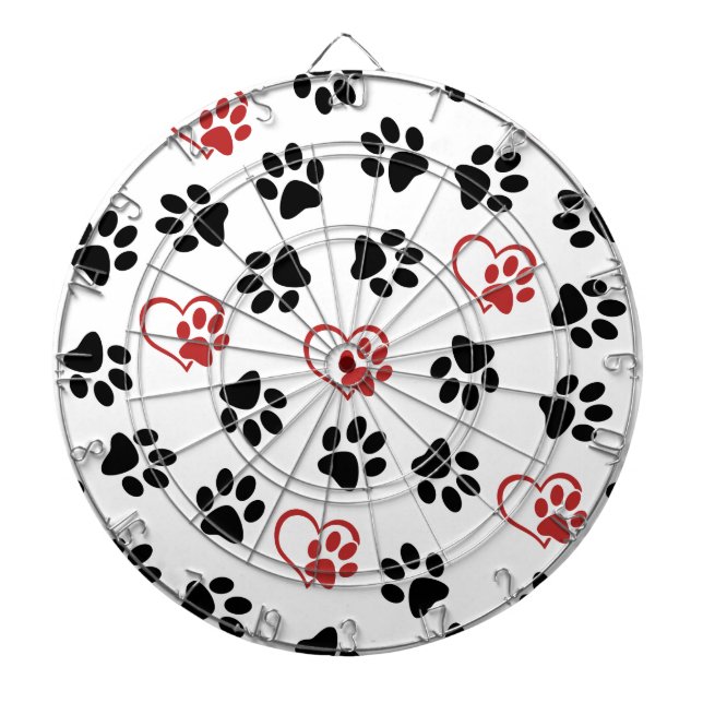Pattern Of Paws, Black Paws, Red Paws, Hearts Dartboard (Front)