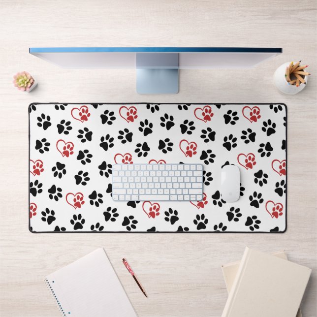 Pattern Of Paws, Black Paws, Red Paws, Hearts Desk Mat (Office 1)