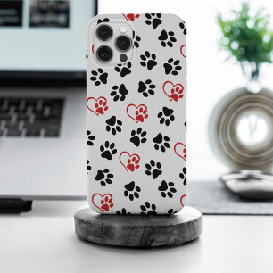 Pattern Of Paws, Black Paws, Red Paws, Hearts iPhone 15 Pro Max Case