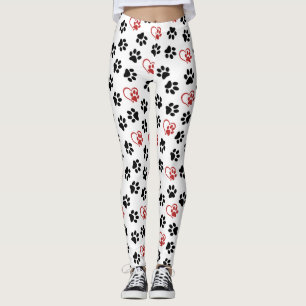 Pattern Of Paws, Black Paws, Red Paws, Hearts Leggings