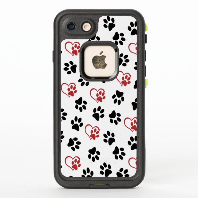 Pattern Of Paws, Black Paws, Red Paws, Hearts LifeProof iPhone Case (Back)