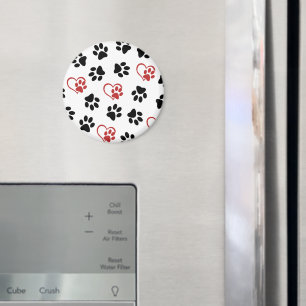 Pattern Of Paws, Black Paws, Red Paws, Hearts Magnet