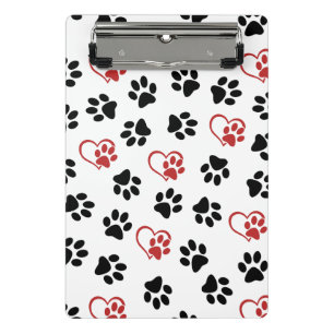 Pattern Of Paws, Black Paws, Red Paws, Hearts Mini Clipboard