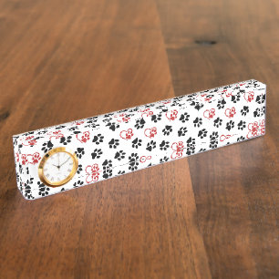 Pattern Of Paws, Black Paws, Red Paws, Hearts Nameplate