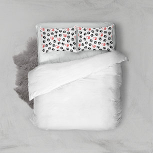 Pattern Of Paws, Black Paws, Red Paws, Hearts Pillowcase