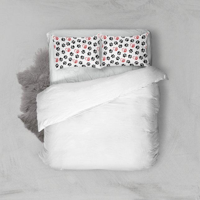 Pattern Of Paws, Black Paws, Red Paws, Hearts Pillowcase (Creator Uploaded)