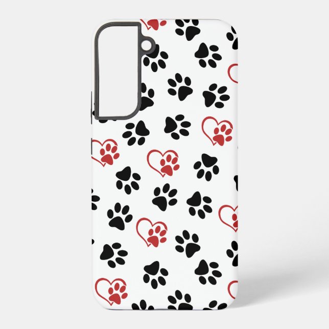 Pattern Of Paws, Black Paws, Red Paws, Hearts Samsung Galaxy S22+ Case (Back)
