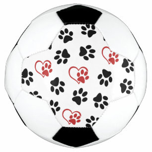 Pattern Of Paws, Black Paws, Red Paws, Hearts Soccer Ball