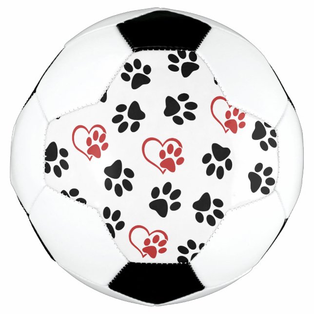 Pattern Of Paws, Black Paws, Red Paws, Hearts Soccer Ball (Front)