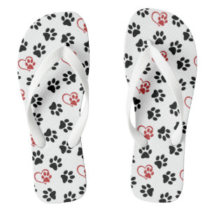 Pattern Of Paws, Black Paws, Red Paws, Hearts Thongs