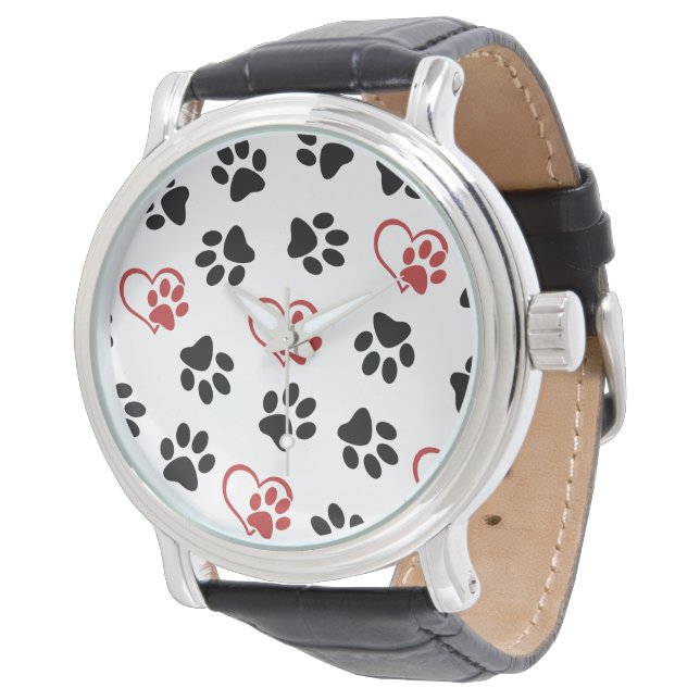 Pattern Of Paws, Black Paws, Red Paws, Hearts Watch (Angled)