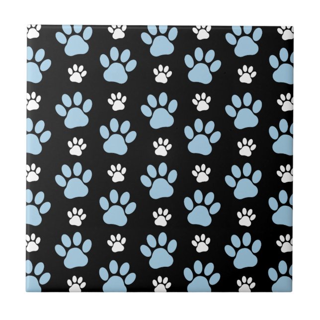 Pattern Of Paws, Blue Paws, Dog Paws, Animal Paws Ceramic Tile (Front)