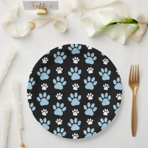 Pattern Of Paws, Blue Paws, Dog Paws, Animal Paws Paper Plate