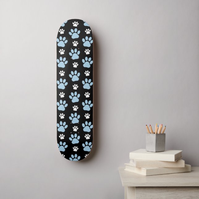 Pattern Of Paws, Blue Paws, Dog Paws, Animal Paws Skateboard (Wall Art)