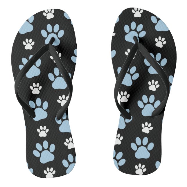 Pattern Of Paws, Blue Paws, Dog Paws, Animal Paws Thongs (Footbed)
