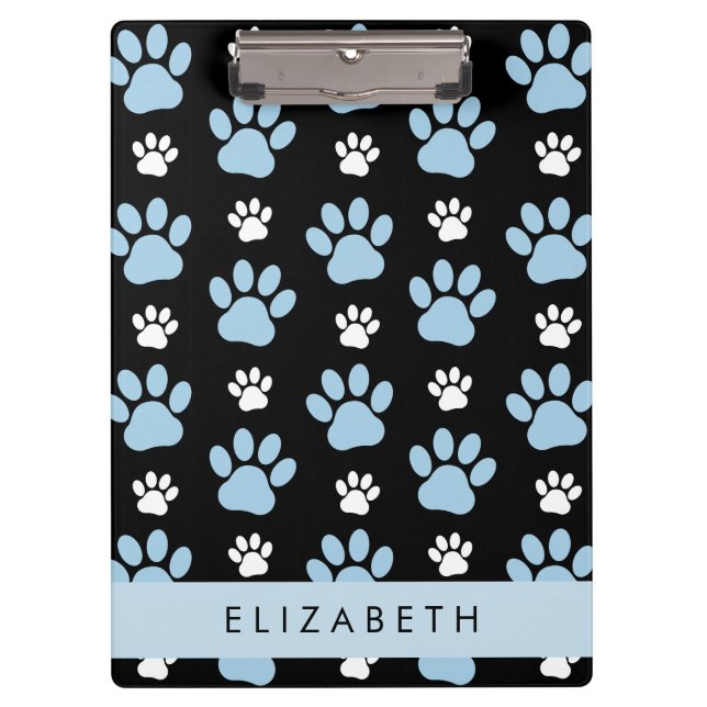 Pattern Of Paws, Blue Paws, Dog Paws, Your Name Clipboard (Front)