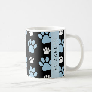 Pattern Of Paws, Blue Paws, Dog Paws, Your Name Coffee Mug