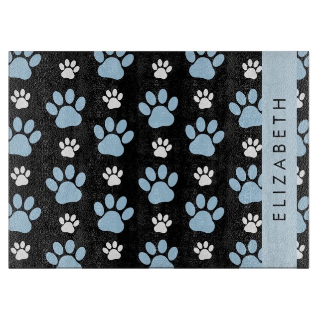 Pattern Of Paws, Blue Paws, Dog Paws, Your Name Cutting Board (Front)