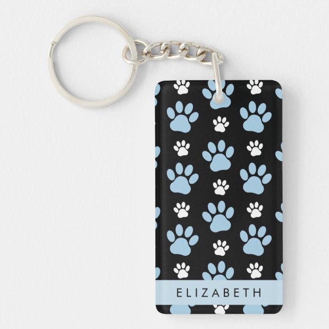 Pattern Of Paws, Blue Paws, Dog Paws, Your Name Key Ring (Front)