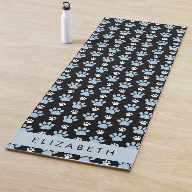 Pattern Of Paws, Blue Paws, Dog Paws, Your Name Yoga Mat (In Situ)